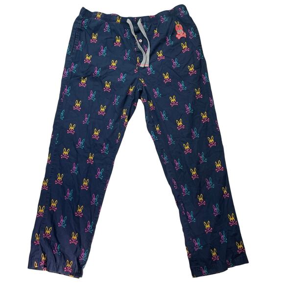 Psycho Bunny Navy Blue Bunny Skull Print Pajama Pants XL Men's Loungewear Comfy - Picture 1 of 6